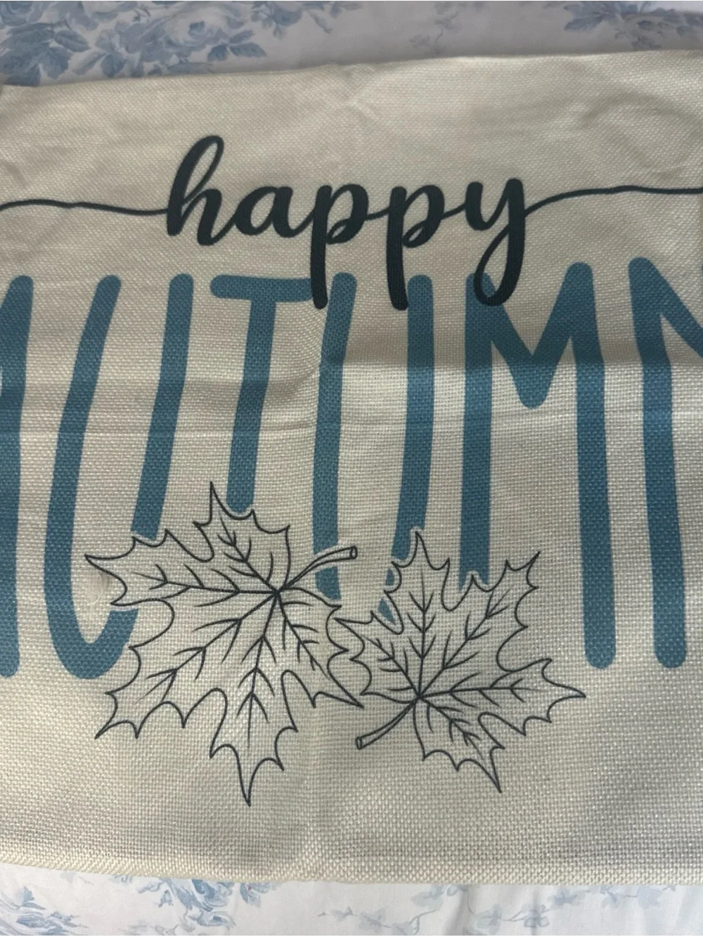 Autumn Leaf Decorative Throw Pillow Covers - Blue & Cream
